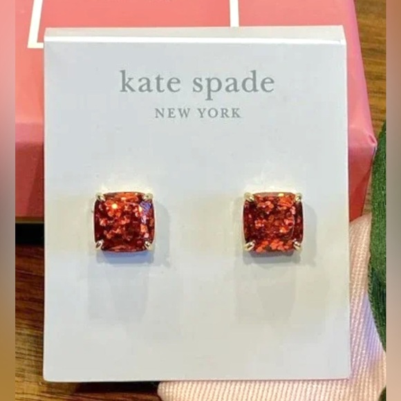 ♠️ Kate Spade New York Mini Small Square Studs Earrings Red - Picture 3 of 5